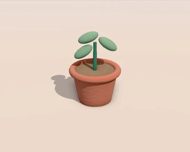A small clay plant in a terracotta pot